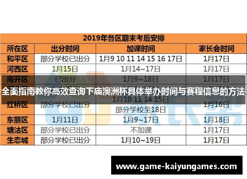 全面指南教你高效查询下庙澳洲杯具体举办时间与赛程信息的方法